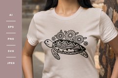 Sea Turtle with Mandala Motif and Flowers SVG Design Product Image 1