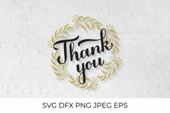 Thank you SVG. Calligraphy lettering. Gold floral wreath Product Image 1