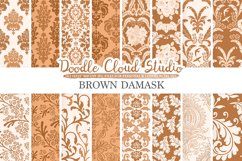 Brown Damask digital paper, Swirls patterns, Digital Floral Damask, Coffee background, Instant Download for Personal &amp; Commercial Use Product Image 1