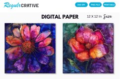 Deep Colored Alcohol Ink Flower Glitter Digital Paper Product Image 1