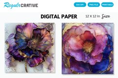 Deep Colored Alcohol Ink Flower Glitter Digital Paper Product Image 1