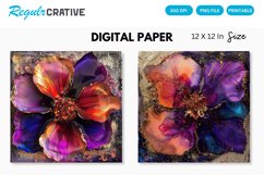 Deep Colored Alcohol Ink Flower Glitter Digital Paper Product Image 1