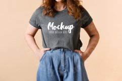 Deep Heather 3001 Bella Canvas Tshirt Mockup | Model Mockup Product Image 1