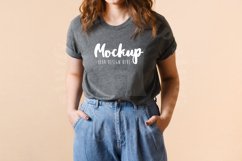 Deep Heather 3001 Bella Canvas Tshirt Mockup | Model Mockup Product Image 1