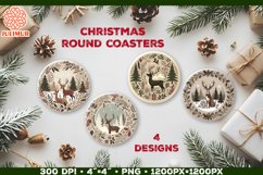 Rustic Woodland Deer Christmas Coaster Sublimation Design Product Image 1