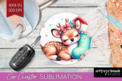 Deer Pastel Christmas Car Coaster Coquette Xmas Coaster PNG Product Image 1