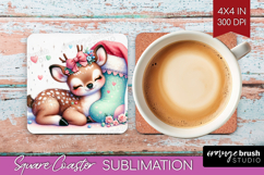 Deer Pastel Christmas Square Coaster Coquette Xmas Coaster Product Image 1