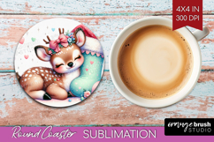 Deer Pastel Christmas Round Coaster Coquette Xmas Coaster Product Image 1