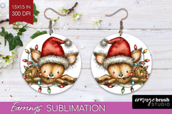Deer Tangled In Christmas Lights Round Earrings Funny Xmas Product Image 1