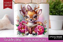 Deer Reading Tumbler Wrap Book Lover Tumbler PNG Sublimation Product Image 1