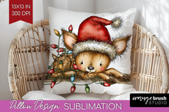 Deer Tangled In Christmas Lights Pillow Sublimation Funny Product Image 1