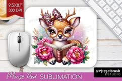 Deer Reading Mouse Pad Sublimation Book Lover Mousepad PNG Product Image 1