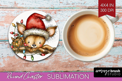 Deer Tangled In Christmas Lights Round Coaster Funny Xmas Product Image 1