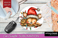 Deer Tangled In Christmas Lights Car Coaster Funny Xmas Product Image 1