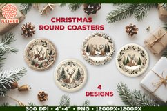 Rustic Woodland Deer Christmas Coaster Sublimation Design Product Image 1