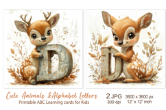 Deer, Cute Animal Alphabet Letters, ABC Printable cards Product Image 1