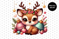 Cute Deer Christmas Watercolor Ornament Shirt Design_1 Product Image 1