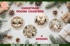 Rustic Woodland Deer Christmas Coaster Sublimation Design Product Image 1