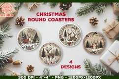 Rustic Woodland Deer Christmas Coaster Sublimation Design Product Image 1