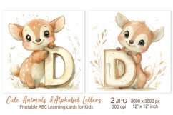 Deer, Cute Baby Animal Alphabet Letters, ABC Printable cards Product Image 1