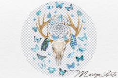 Dreamcatcher Deer Skull Butterflies Watercolor Clipart PNG Product Image 3