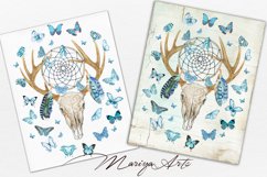 Dreamcatcher Deer Skull Butterflies Watercolor Clipart PNG Product Image 2