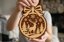 Deer Christmas Bauble SVG, Layered Laser Cut Wood Design Product Image 1