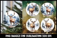 Deer Christmas Round Ornament Sublimation I Ornament PNG Product Image 1
