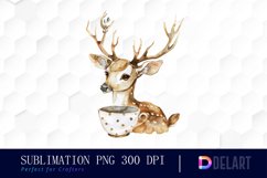 Deer in a Cup Watercolor Clipart Product Image 1