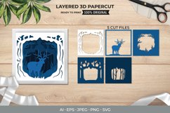 3D Shadowbox Young Deer in the Deep Forest at Night Papercut Product Image 1