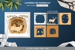 Elk Walking in The Forest, 3D Shadowbox Layered Papercut Product Image 1