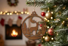 Deer Moon Christmas Ornament SVG, Holiday Laser Cut File Product Image 2