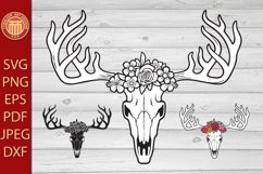 Deer Skull with Flowers - eps, jpg, dxf, svg, pdf, png files Product Image 1