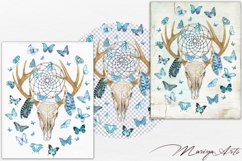 Dreamcatcher Deer Skull Butterflies Watercolor Clipart PNG Product Image 1