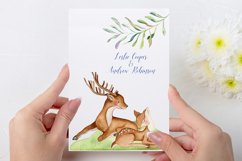 Deer watercolor clipart. Mom and baby. Forest animals Product Image 7