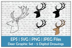 Decorative Deer Stag Outline, Silhouette &amp; Color Clipart Product Image 1