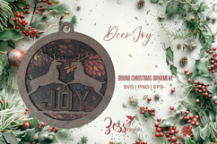 Deer Joy Christmas Ornament laser cut Design Product Image 2