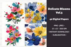 Delicate Blooms Digital Paper Vol.3, 40 PNG &amp; JPEG Product Image 1