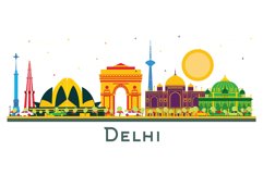 Delhi India City Skyline with Color Buildings Isolated. Product Image 1