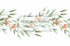 Floral garland clipart | Delicate seamless border PNG Product Image 1