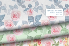 Hand-Drawn Watercolor Rose Seamless Pattern Set Product Image 6