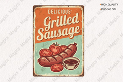 Delicious Grilled Sausage Vintage Sign PNG Product Image 1