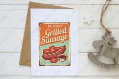 Delicious Grilled Sausage Vintage Sign PNG Product Image 3