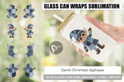 Denim Christmas Appliques Glass Can Product Image 1