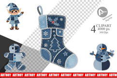 Denim Christmas Appliques Clipart Product Image 1