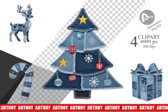 Denim Christmas Appliques Clipart Product Image 1
