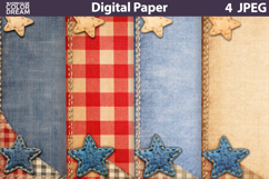Patriotic Denim Gingham Paper | Rustic Patchwork Background Product Image 1