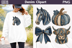 Denim Fall Clipart Bundle | Autumn Patchwork Pumpkin Product Image 11