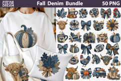 Denim Fall Clipart Bundle | Autumn Patchwork Pumpkin Product Image 1