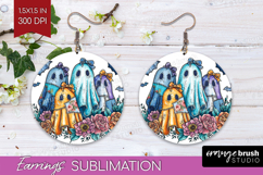 Denim Ghost Halloween Round Earrings Spooky Season PNG Product Image 1